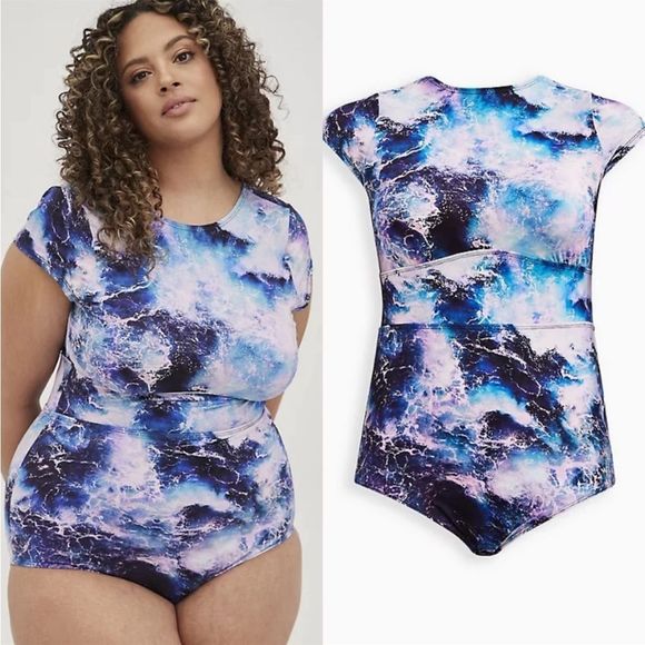 Torrid Sz 1X Ocean Wave Active Wireless Scoop Back OnePiece Swimsuit. - Picture 1 of 10